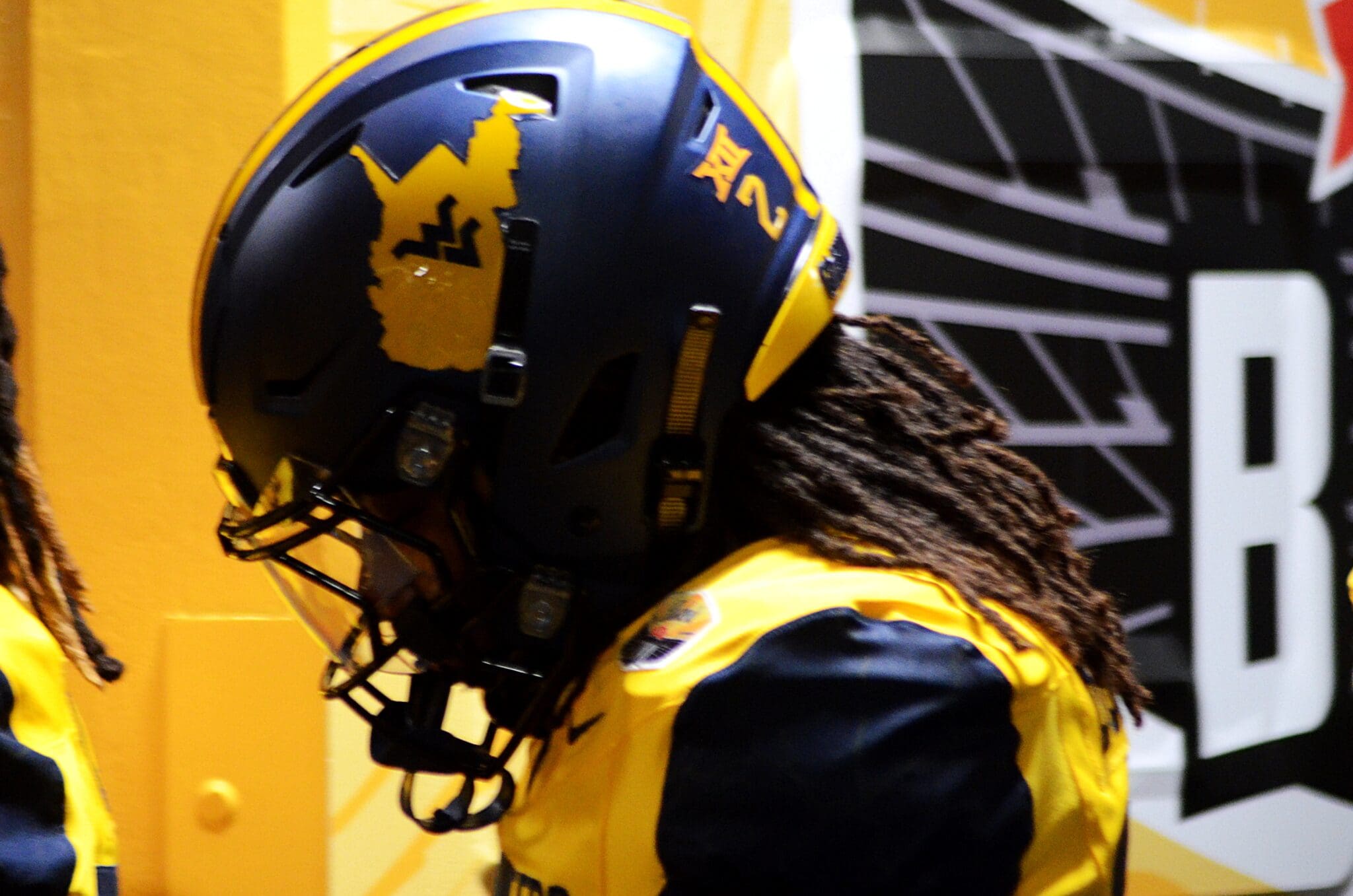 WVU Football safety Aubrey Burks walks into the locker room before the Duke's Mayo Bowl on Dec. 27, 2023 at Bank of America Stadium in Charlotte, N.C. (Mitchell Northam / WV Sports Now)