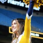 A WVU cheerleader at the Duke's Mayo Bowl on Dec. 27, 2023 at Bank of America Stadium in Charlotte, N.C. (Mitchell Northam / WV Sports Now)