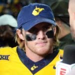 WVU quarterback Garrett Greene after beating UNC in the Duke's Mayo Bowl at Bank of America Stadium in Charlotte, N.C. on Dec. 27, 2023. (Mitchell Northam / WV Sports Now)