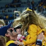 WVU Football quarterback Garrett Greene after beating UNC in the Duke's Mayo Bowl at Bank of America Stadium in Charlotte, N.C. on Dec. 27, 2023. (Mitchell Northam / WV Sports Now)