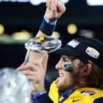 WVU Football quarterback Garrett Greene after beating UNC in the Duke's Mayo Bowl at Bank of America Stadium in Charlotte, N.C. on Dec. 27, 2023. (Mitchell Northam / WV Sports Now)