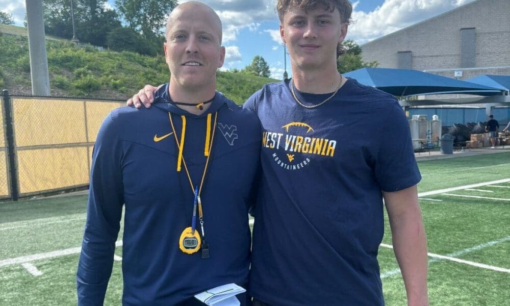 WVU Football TE recruit Toby Laughery and and TE coach Blaine Stewart