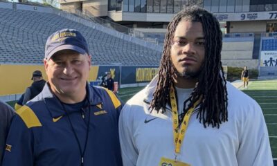 WVU Football HC Rich Rodriguez with recruit Zai'Vion Meads