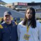 WVU Football HC Rich Rodriguez with recruit Zai'Vion Meads