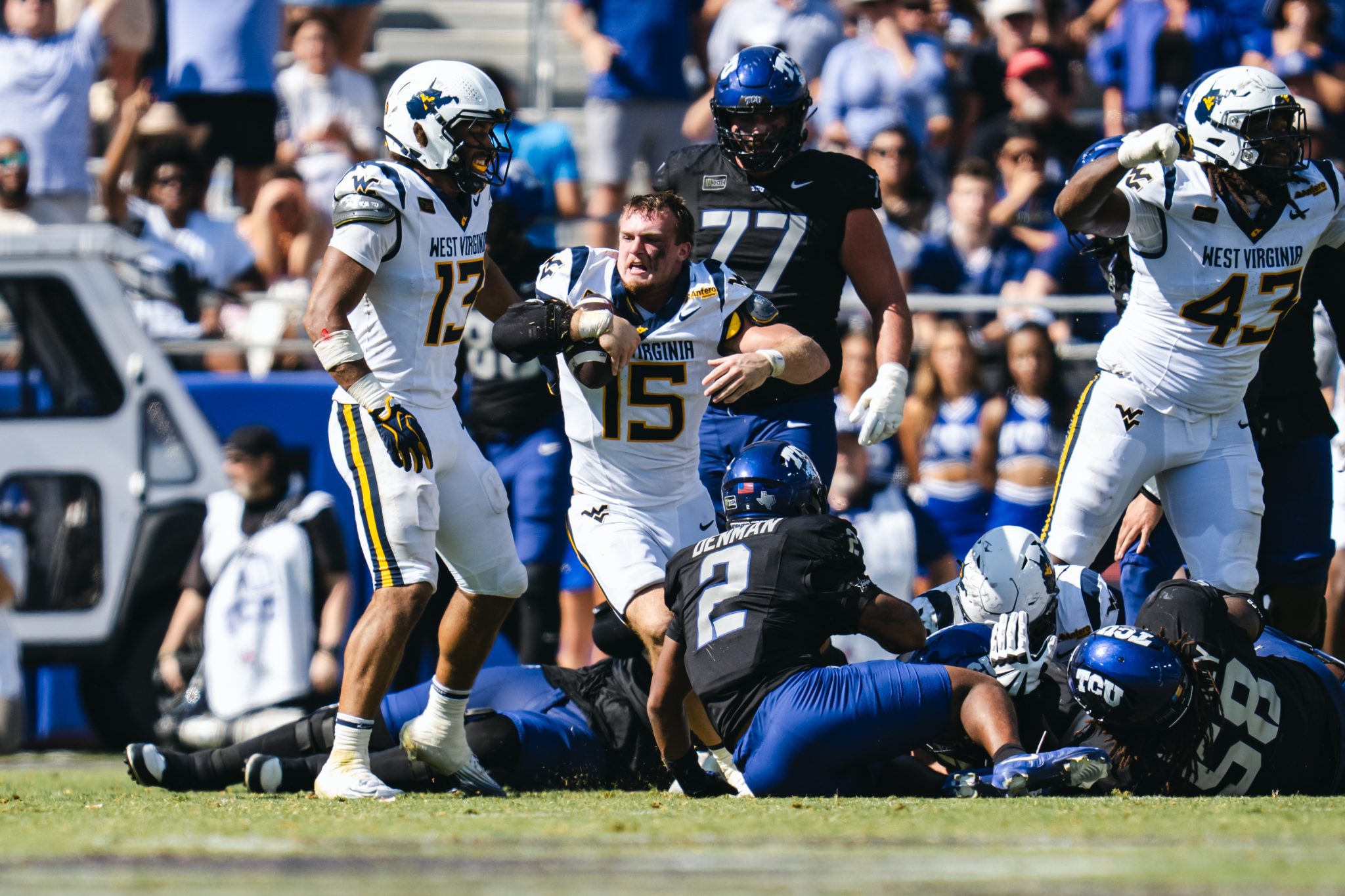 WVU Football LB Ben Cutter After Fumble to Beat TCU