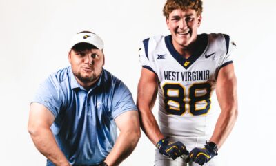 WVU Football TE coach Michael Nysewander anfd Sam Hamilton