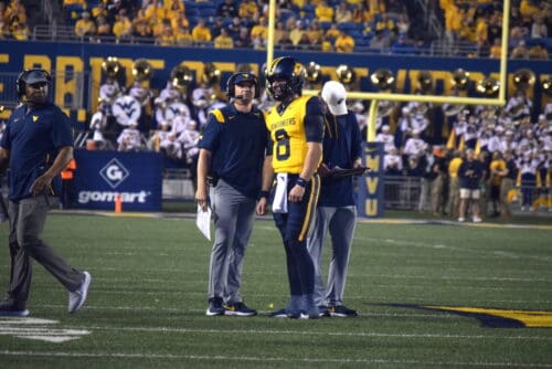 WVU Football HC Neal Brown and QB Nicco Marchiol