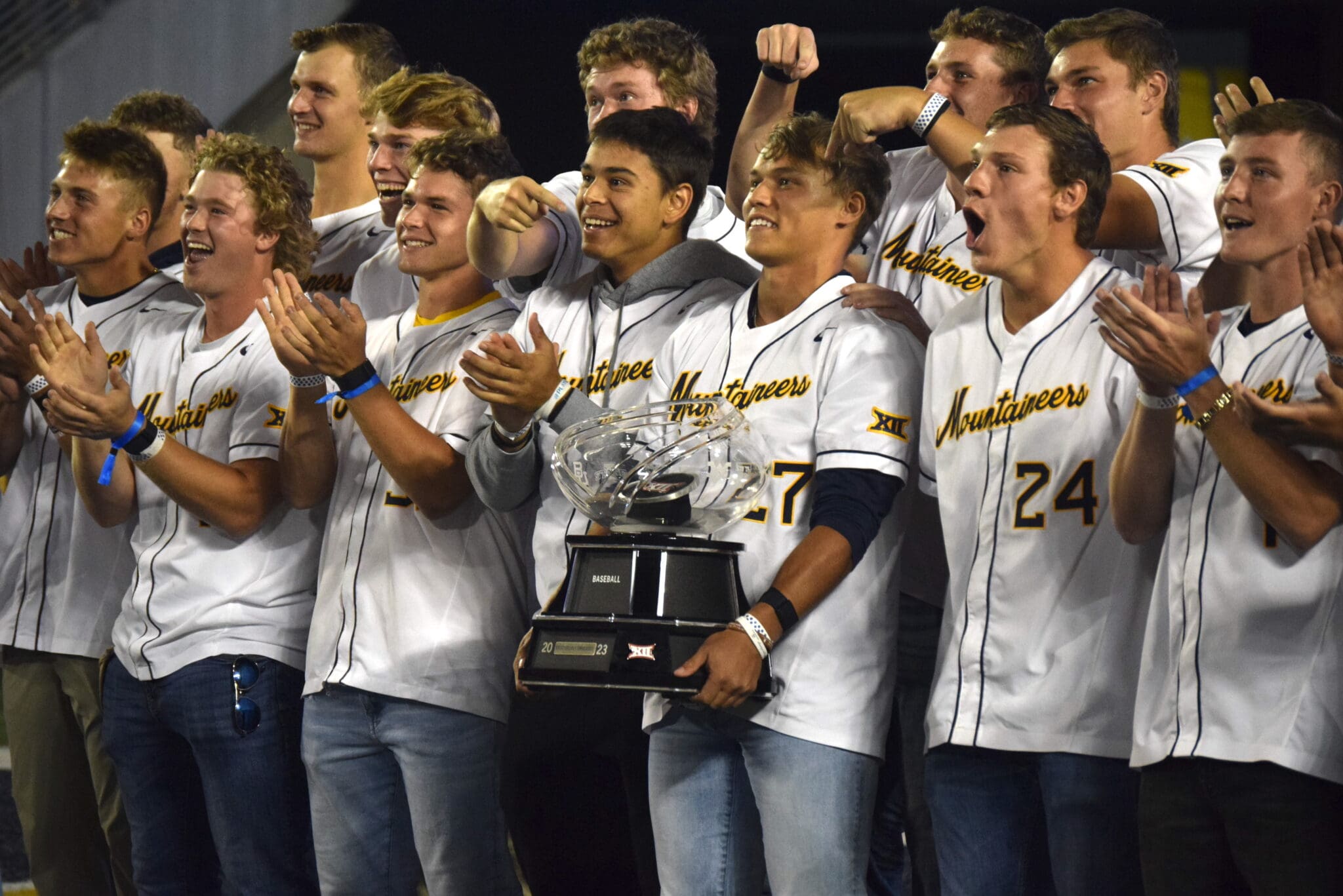 WVU Baseball with Big 12 trophy