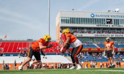 Wyatt Milum center reps at Senior Bowl