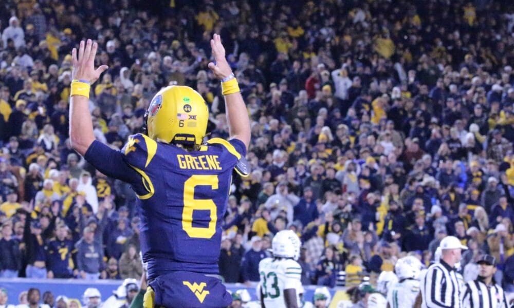 WVU Football QB Garrett Greene celebrating