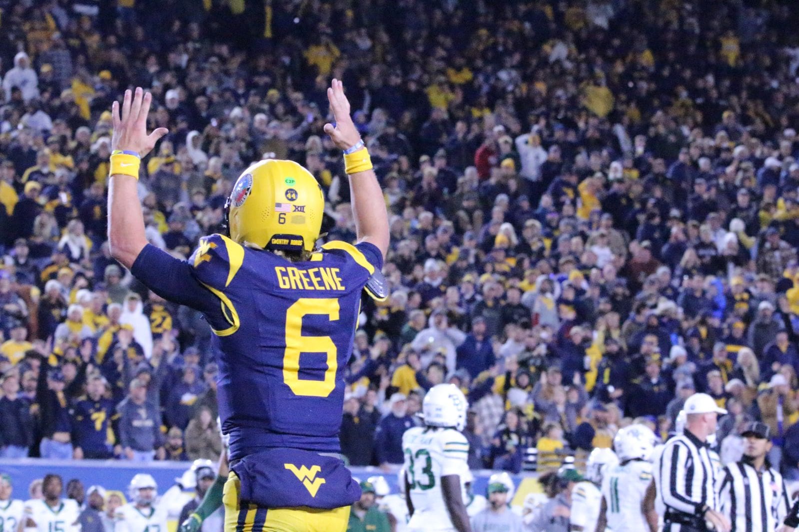 WVU Football QB Garrett Greene celebrating