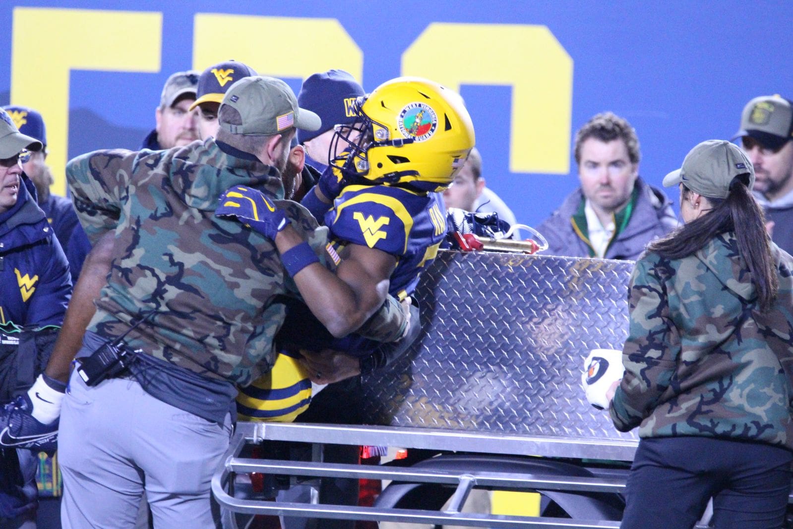 WVU Football Traylon Ray carted off